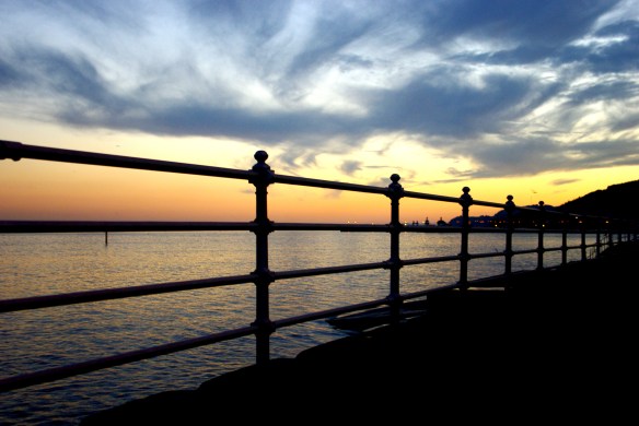 Dunoon seafront, railings, evening