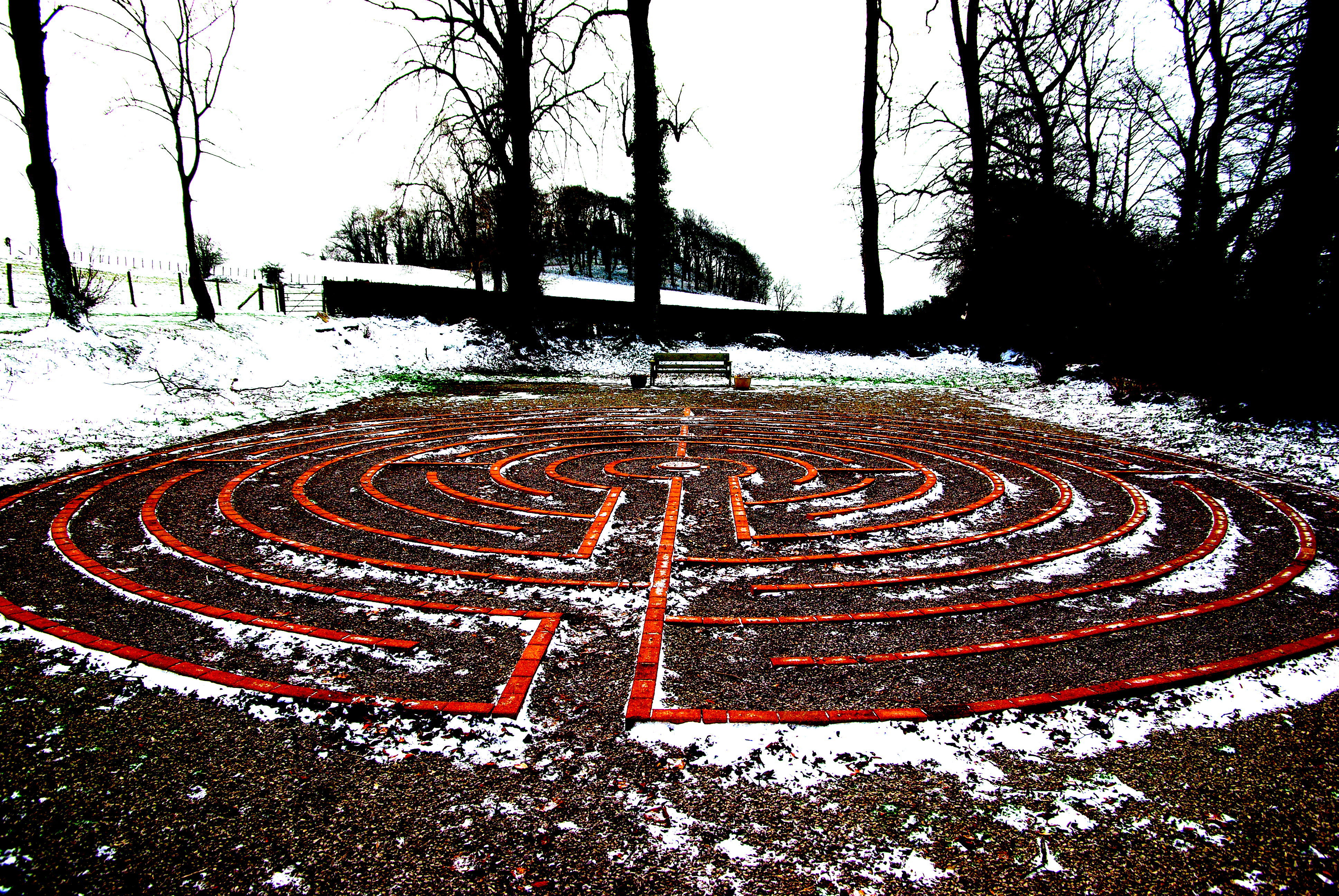 Labyrinth, St Beuno's, high contrast