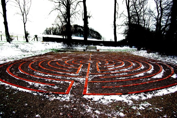 Labyrinth, St Beuno's, high contrast